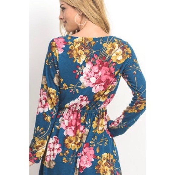 SOLD! 🆕 Teal Floral Print Midi Dress - Picture 4 of 5